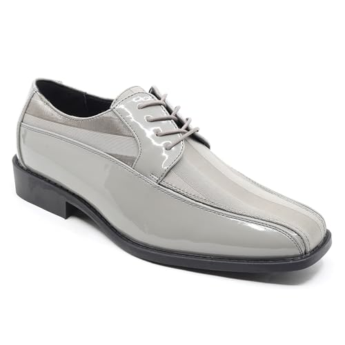 Image of Men's Oxford Lace up Striped Satin Patent Tuxedo Dress Shoes MC-179