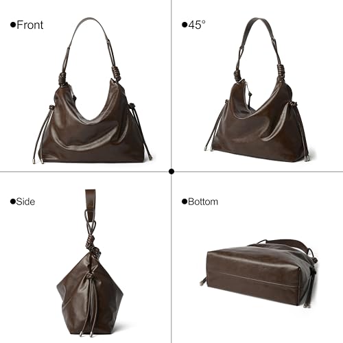 Image of Soft Hobo Bag for Women Large Capacity Travel Designer Shoulder Purse with Knotted Adjustable Strap