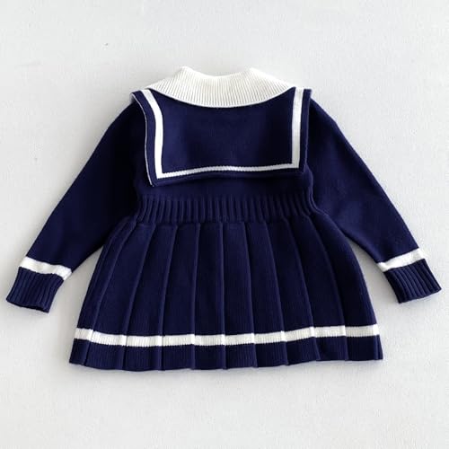 Toddler Girl Navy Collar Knit Dress Autumn Winter Outfit4