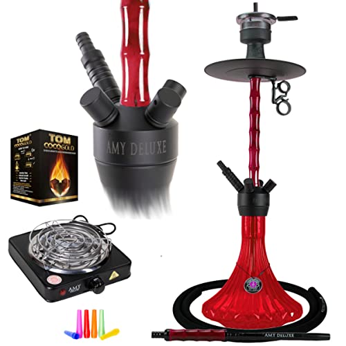 Amy Deluxe 123.01 Alu Dervish - 74 cm, Shisha-Set, Geschenk-Set, Bundle mit TOM Gold Naturkohle & 1000w Kohleanzünder…