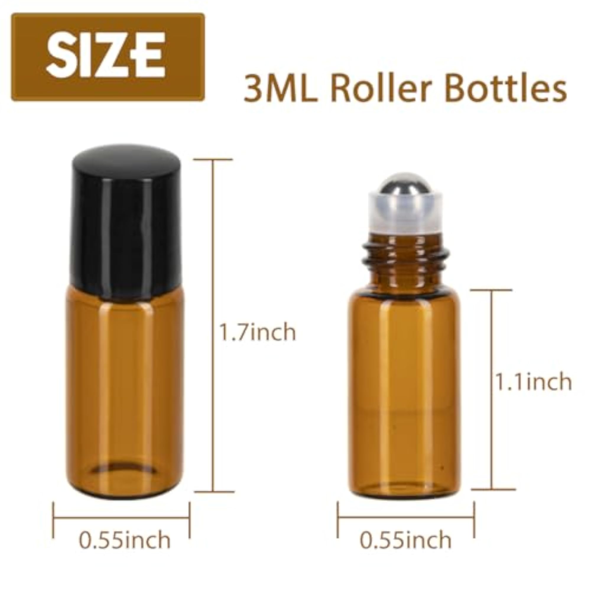 3-24Pcs-Bw: 3Ml Roller Bottles 24Pack Amber Glass