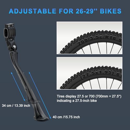 EFEALL Bike Kickstand for 26-29 Inch Adult Bicycle, Adjustable Aluminum Bicycle Kickstand, Sturdy and Non-slip Bike Kick Stand for Mountain Bike/E-Bike/Road Bike