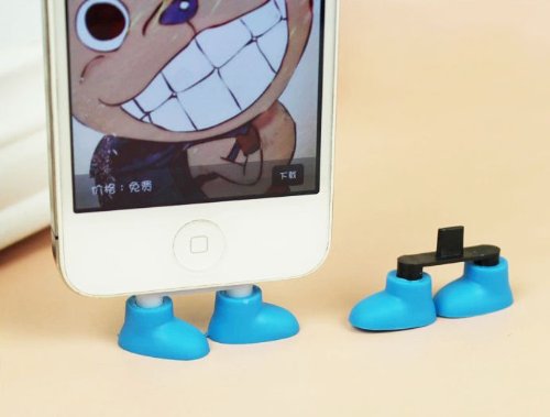 ZOEAST Creative 2 in 1 Cute 8 Colors Shoes Donald Duck Stitch Feet iPhone Stand Data Port Dust Plug Phone Shoes Dustproof Charm iPhone 5S 6 6S SE 7 Plus Phone Stand (iPhone SE/6S/7 Plug, Blue)