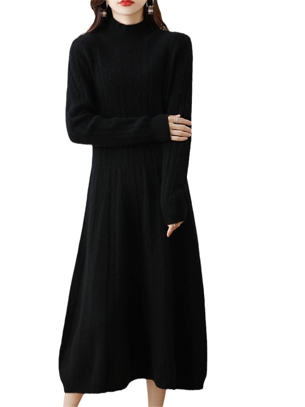 Hamthuit Abiti da donna Maglione di cashmere lavorato a maglia Abito lungo in lana da donna a collo alto gonna da ufficio autunno inverno