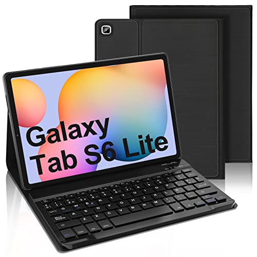 AVNICUD Funda con Teclado para Samsung Galaxy Tab S6 Lite 10.4" 2022/2020 (SM-P610/P615), Desmontable Teclado Bluetooth con Español Ñ + Inalámbrico Carcasa Magnética, Negro Cover