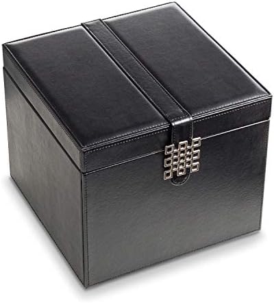Glenor Co Earring Organizer Holder - 75 Small & 4 Large Slots Classic Jewelry Box with Drawer & Modern Closure, Mirror, 4 Trays Earrings, Ring or Chain Storage - PU Leather Case - Black