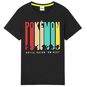 Pokémon Pikachu Jongens T-shirt met Gotta Catch ‘Em All Design | Katoen Zwart Top met korte mouwen met Charmander, Eevee…