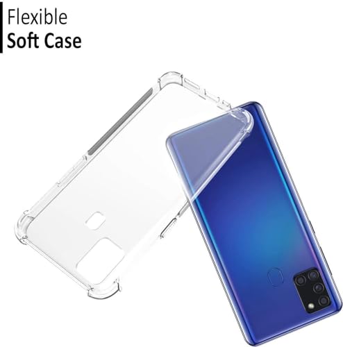 Image of BOXXO Flexible Back Cover for Samsung Galaxy A21s | Back Cover Transparent Clear Shockproof Case Four Corner Protection | Slim Protective Mobile Phone Cover for Samsung Galaxy A21s