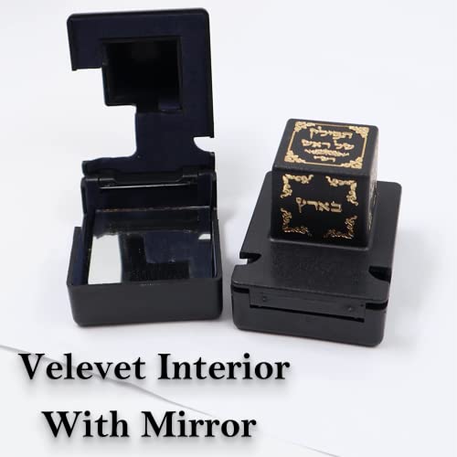 Image of Decorative Plastic Tefillin Boxes Case Cover Set of Two-Mirror inside-Rosh and Yad For Righty, Rashi (Shaidalach) (Size 35, Black)
