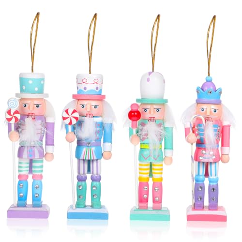 VOSAREA 4pcs Christmas Nutcrackers Figure Hanging Nutcracker Soldier Xmas Tree Wooden Nutcracker Pendant Bright Color Nutcracker Puppet Hanging Ornament Christmas Party Favor