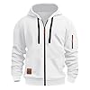 NSICBMNO White Mens Zip Up Hoodie With Zipped Pocket Fleece Lined Jacket Long Sleeve Sweatshirt Travel Hoodie Lightweight Winter Jacket Hooded Sweatshirts Oversized Hoodies Jumper Hoody Tops Xxl #2