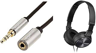 Sony MDRZX310 Foldable Headphones - Metallic Black & Amazon Basics 3.5mm Male to Female Stereo Audio Cable (3.6 m / 12 Feet)