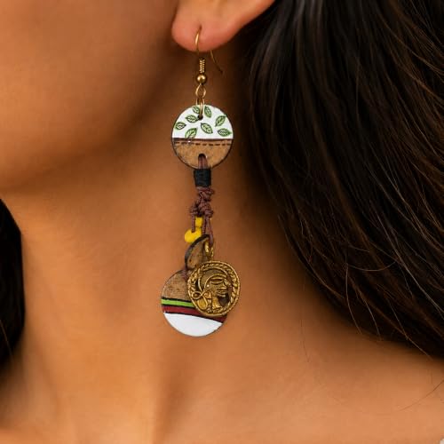 Image of Handcrafted Boho & Tribal Earrings for Women - Wooden, Brass & Terracotta Statement Designs in Drop, Hoop, Loop & Dangle Styles