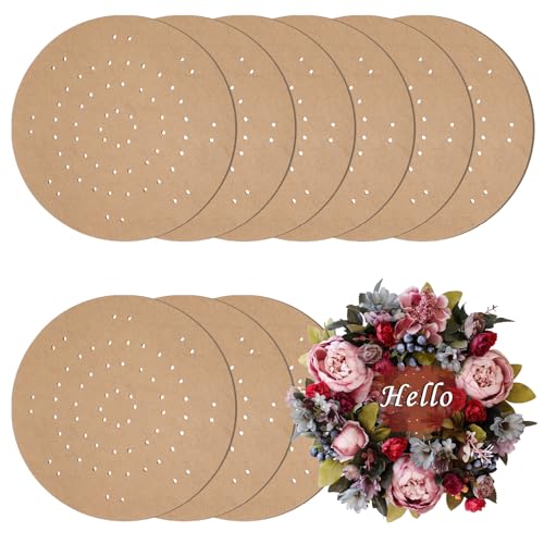 OGANAZI 9 PCS 10 Inch Wreath Boards with Holes Wood Board Forms with 100 Nylon Ties DIY Round Frame Decorative Flower Boards Wreath Making Supplies for Wedding Christmas Home Decor