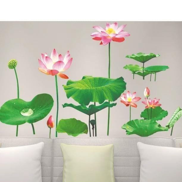 JKMD 3D Flower Wallpaper Sticke Beautiful Flowers Wall Sticker for Living Room, Bedroom Peel & Stick Wall Sticker Beautiful Waterproof Self Adhesive Wall Poster (Pack of 1) (Lotos) (B0DC6RFTSM) Amazon Price History, Amazon Price Tracker