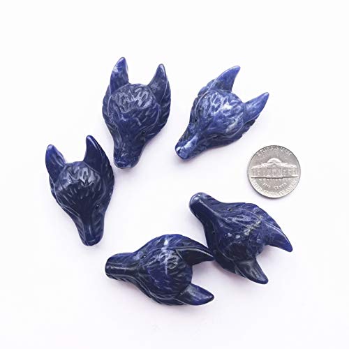 Manekieko Natural Sodalite 40mm Wolf Head Pocket Crystals and Healing Stone Figurine,Haped DIY-Jewelry Pendant - Image 4