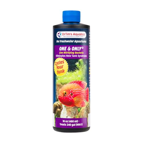 DrTim’s Aquatics One & Only Live Nitrifying Solution – 16 oz – for Freshwater Fish Tanks – Supports Aquarium Cycling and Water Balance – Treats Up to 240 Gallons
