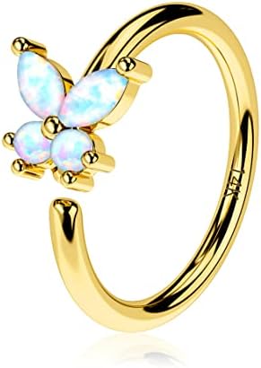 Jewseen 14K Solid Gold Nose Rings Hoop 18G Nose Ring Butterfly Thin Nose Piercings Nose Piercing Jewelry for Women