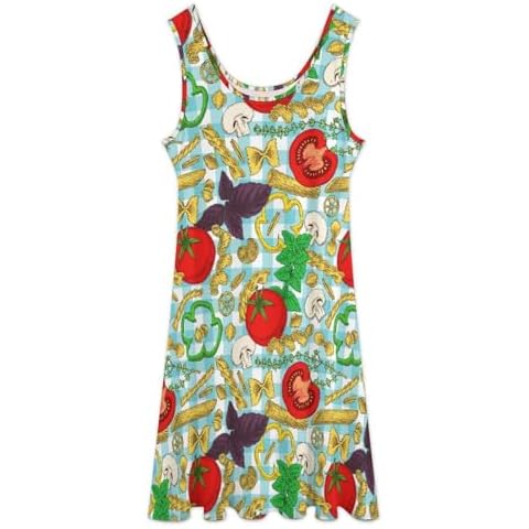 uihguho Funny Food Pasta Print Vest Dresses for Women 2025 Summer Fall Sleeveless T-Shirts Dress Thigh Length Round Neck Comfy Cotton Lounge Tee Shirts Wedding Casual Tops 6X-Large Cover