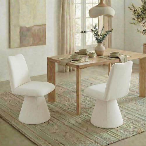 KISLOT Swivel Dining Chairs Set of 1, Modern Upholstered Dining Chair Mid Century Kitchen Chairs with High Back, 360 Degree Rotating Vanity Chair for Dining Room, Bedroom, Farmhouse, Beige by KISLOT - Used condition - Image 5