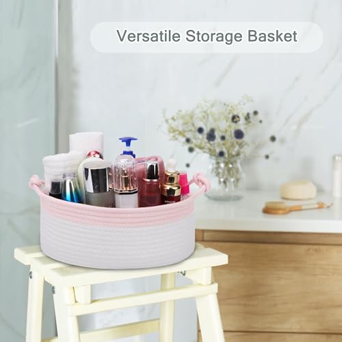 Image of COMSE Small Gift Basket Empty with Bag & Ribbons, Light Pink & White