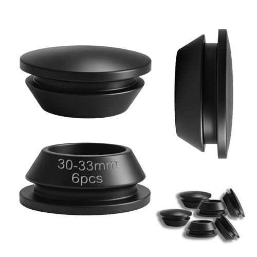 PDKKFF Lot de 6 bouchons en caoutchouc pour trou de 30 à 33 mm - Bouchons ronds en silicone - Noir - Bouchons étanches - Bouchons en caoutchouc pour bouteilles, embouts de meubles, tuyaux en métal