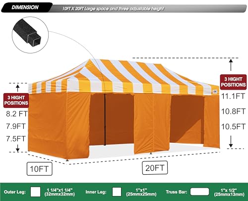 Image of ABCCANOPY Heavy Duty Easy Pop up Canopy Tent with Sidewalls 10x20,Strip Orange