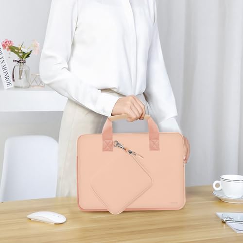 Image of Hseok Laptop Sleeve 13.3-14 inch Case with Small Pouch, Neoprene Computer Bag Compatible with MacBook Pro 14 inch M4 /M3 /M2 /M1 2025-2021, Mac Air /Pro 13.3 inch and Most 13-14 inch Notebooks,Orange Pink