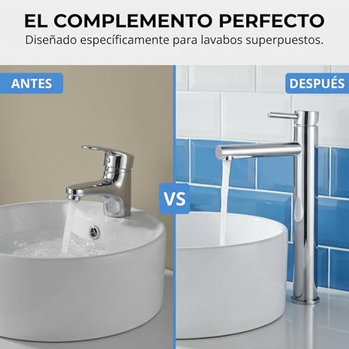Miniatura 4 de Valaz Grifo De Pica Monomando Redondo Cromado Para Lavabo Con Caño Recto Mezclador Agua Fría Y Caliente De Latón Serie Palancia