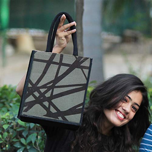 H&B Men's Printed Jute Tiffin Bag with Zip (Grey, Medium)