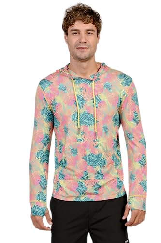 Men's Performance Upf 50+ Uv/Sun Protection Hoodie T-Shirt Long Sleeve With Pockets Spf Shirt Running Hiking Shirt (Lush Leaves, Medium) #TOP12