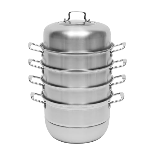 32cm Dampfgarer | Fünf Etagen Dampfkocher | Edelstahl Biodampfkocer mit Glasabdeckung | Dampftopf Induktion für alle Herdarten, Couscous Topf, Kochtopf für Gardampftopf