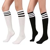 STYLEGAGA Women's Casual Knee High Socks (One Size : XS to M, Triple Stripe Asst-2P)