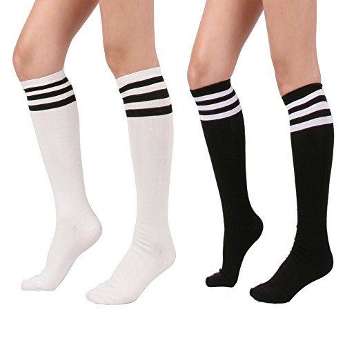 STYLEGAGA Women's Casual Knee High Socks (One Size : XS to M, Triple Stripe Asst-2P)