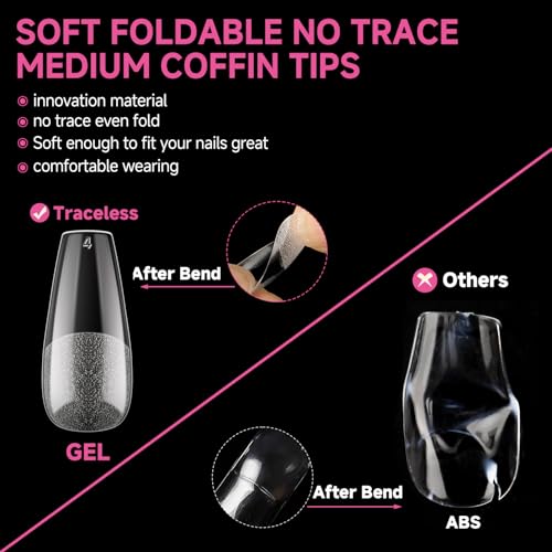 Image of UNA GELLA Medium Coffin Nails Tips, 312Pcs Pre-Etched Gel Nail Tips Coffin