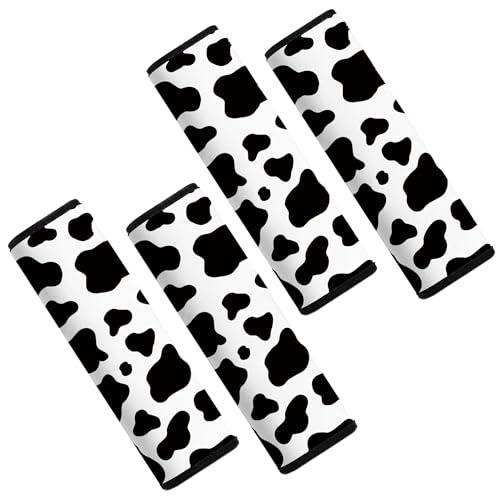Image of Car Seat Belt Pad Cover, 4-Pack Soft Car Safety Seat Belt Strap Shoulder Pad for Adults and Children, Suitable for Car Seat Belt, Backpack, Shoulder Bag (Cow Pattern)