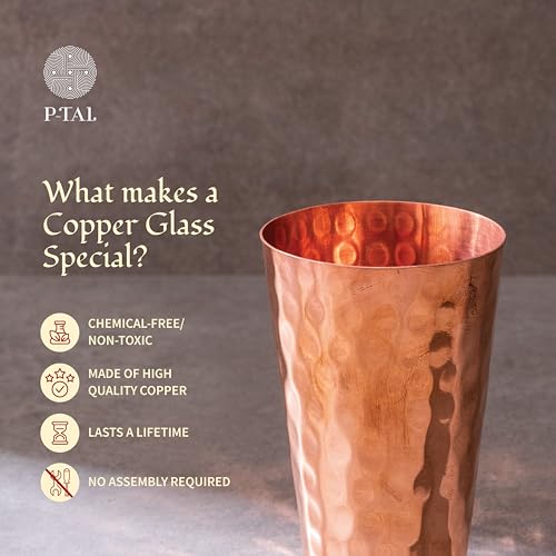 Image of P-TAL Copper Glass 600 ml Set of 2 with Ayurvedic Benefits of Copper Water