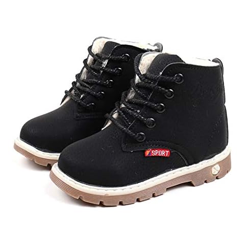 RVROVIC Baby Kids Boots Boys Girls Shoes Hiking Ankle Boots Winter Warm Fur Lined Snow Shoes Toddler/Little Kid(7 UK Toddler,Thick-Black) Cover