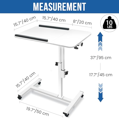 JD Concept Tilt-Swivel Dual White Desktop Bed Side Table Tray with Wheels, Adjustable Height Laptop Over Bed Table, Folding Lightweight Hospital Bed Table - Thumbnail 3