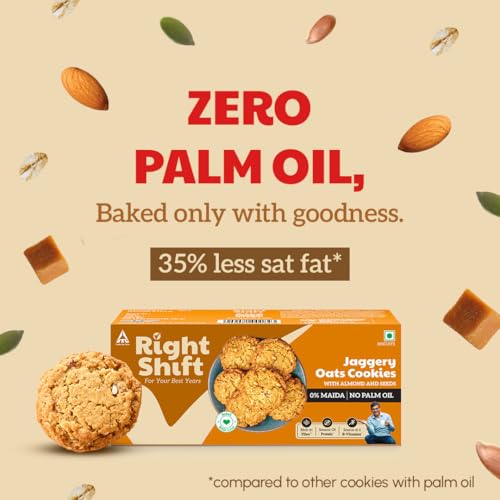 Right Shift Jaggery Oats Cookies, 100g| No Palm Oil, High Fibre Digestive| 3X Oats| 0% Maida, Refined Sugar| With Nuts & Seeds| Anytime Snack thumbnail 14