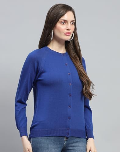 Image of Monte Carlo Women Regular Fit Full Sleeve Solid Round Neck Winter Cardigan (Pack of 1)