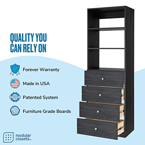 Closet Shelves Tower - Modular Closet System With Drawers (4) - Corner Closet System - Closet Organizers And Storage Shelves (Gray, 31.9 Inches Wide) Closet Shelving #TOP1