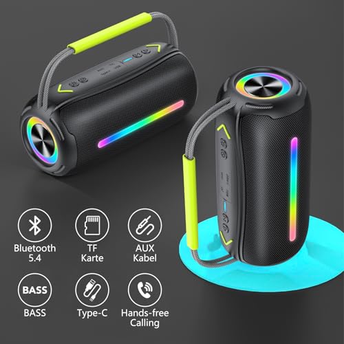 Image of aowoka Bluetooth Speaker Portable Wireless Bluetooth Speakers with 40W HD Stereo Sound, BT 5.4 TWS Pairing, IPX7 Waterproof, 30H Battery Life with Led Light for Outdoor /Party /Sport /Travel /Gifts