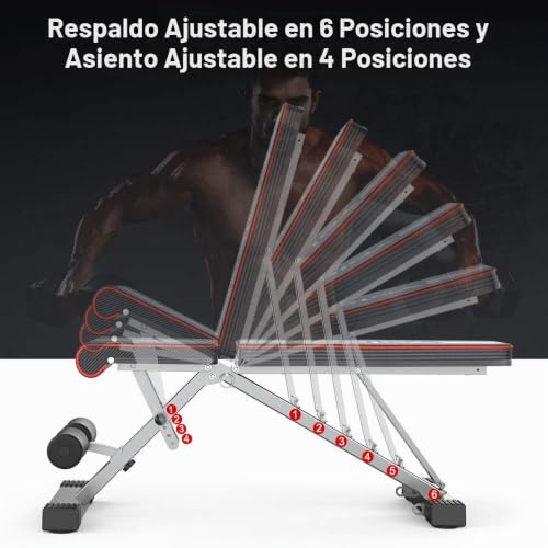 Miniatura 5 de Yoleo Banco De Musculación Regulable, No Requiere Ensamblaje, Banco De Pesas, Entrenamiento En Casa, Respaldo Ajustable, Apto Para Principiantes Y Expertos, Carga Máx. 300kg