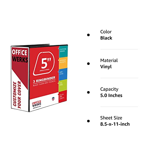 3 Ring Binders, 5" Capacity D-Rings, 8.5" X 11" Presentation Folder With Pockets, Durable Non-Stick Clear Cover For Documents, Files, Projects (Black) #TOP6