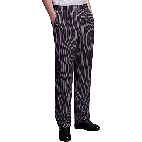 Khalat Men's Baggy Chef Pants Restaurant Drawstring Work Pants With Elastic Waist Chef Pants Stripe #TOP2
