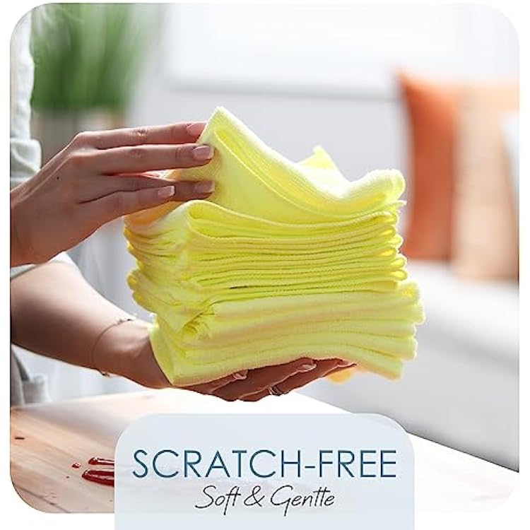 Hearth & Harbor Microfiber Cleaning Cloth, Towels for Cars 144 Pack Washcloths, Yellow Rags, Reusable Towel, Cloth Rags Cleaning, Lint Free 12''x12''