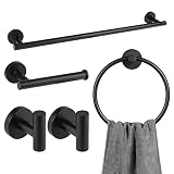 5-Piece Bathroom Hardware Set Matte Black, Lava Odoro Towel Rack Set Stainless Steel Wall Mounted -