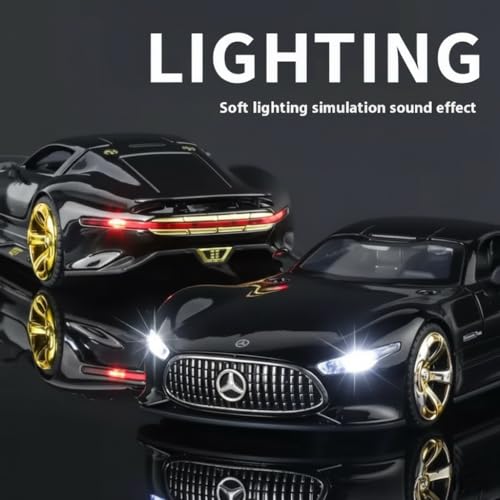Image of Benz AMG Vision GT Toy Car 1:32 Diecast Metal Model - Pull Back Alloy Car with Openable Doors, Lights & Sound, Premium Collectible Gift for Boys, Men & Cars Lovers (Black)