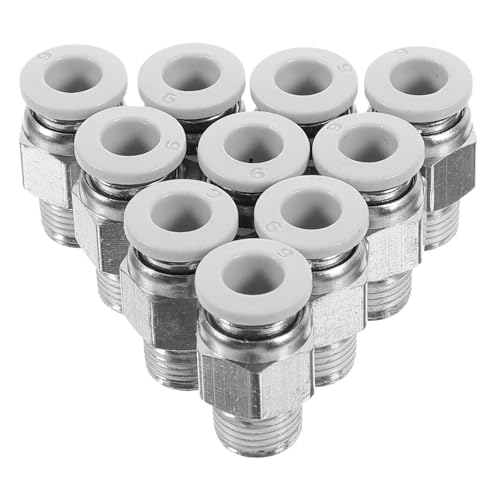 BUGUUYO Push Fit Connectors 6mm Outer Diameter for Air Pipelines 10pcs Nickel Plated Brass 1/8' Npt Thread Air Quick Con